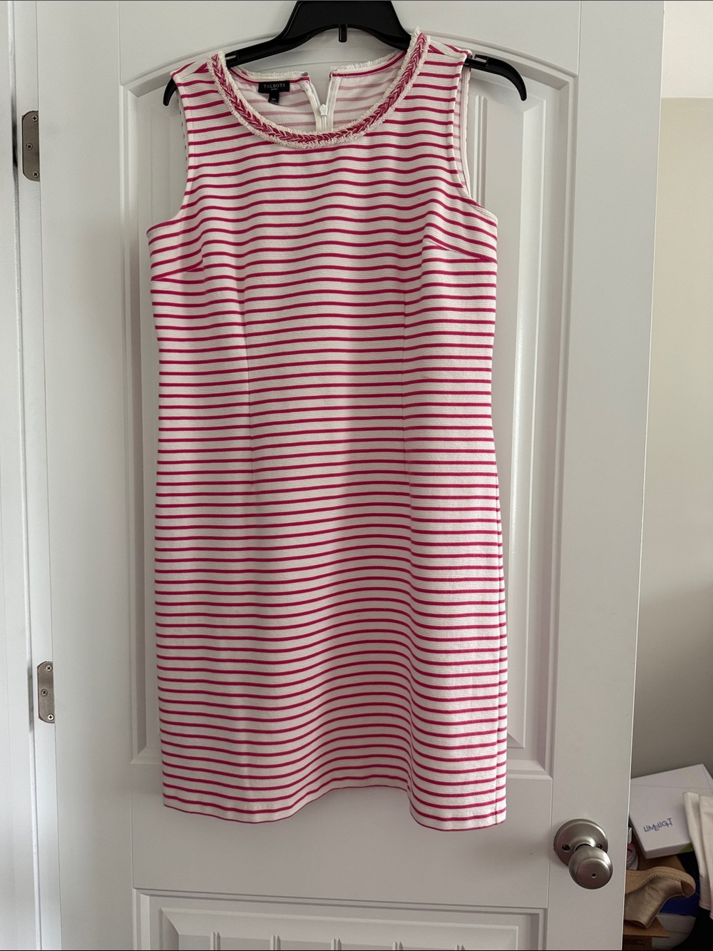 Talbots Pink and White Striped Sleeveless Shift Dress